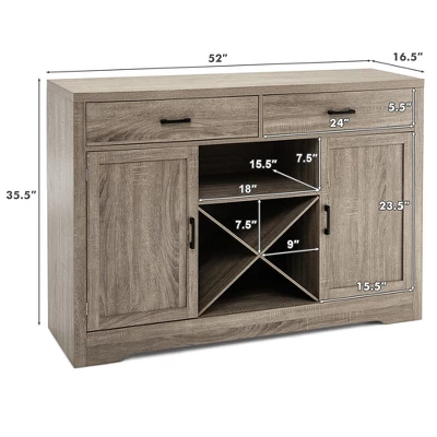 Costway Kitchen Storage Buffet Cabinet Farmhouse Wooden Sideboard W/2 Drawer & Wine Rack 4 Costway Kitchen Storage Buffet Cabinet Farmhouse Wooden Sideboard W/2 Drawer & Wine Rack - Image 2