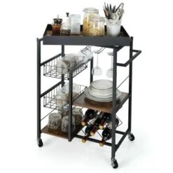 Costway 4-Tier Kitchen Carts Rolling Serving Trolley Wine Rack Removable Tray Basket -Dine Furniture GUEST 0201337b 4946 4783 8f6c 50284693b09e
