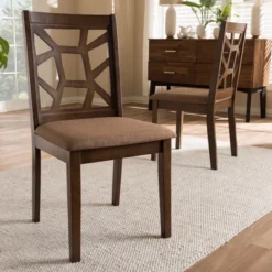 Set Of 2 Abilene Midcentury Fabric Upholstered And Walnut Finished Dining Chairs Brown - Baxton Studio -Dine Furniture GUEST 02325760 2b35 48e6 af5b 26c4480dcf7b