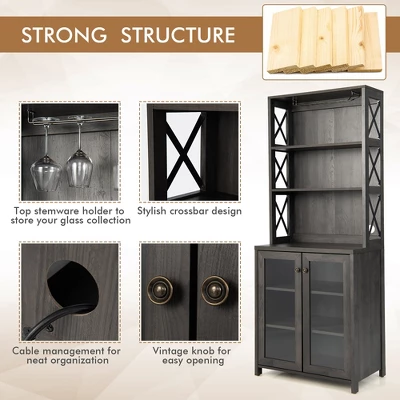 Costway Tall Freestanding Bar Cabinet Kitchen Buffet W/ Glass Holder & Adjustable Shelf 10 Costway Tall Freestanding Bar Cabinet Kitchen Buffet W/ Glass Holder & Adjustable Shelf - Image 8