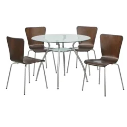 5pc Itza Round Glass Top And Chrome Base Dining Set - Buylateral -Dine Furniture GUEST 03adf354 b5e1 471c bef4 97c18b884946