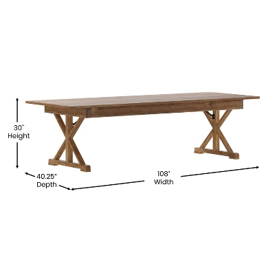 Merrick Lane 9' X 40" Rectangular Antique Rustic Solid Pine Foldable Dining Table With Crisscross Legs 10 Merrick Lane 9' X 40" Rectangular Antique Rustic Solid Pine Foldable Dining Table With Crisscross Legs - Image 8