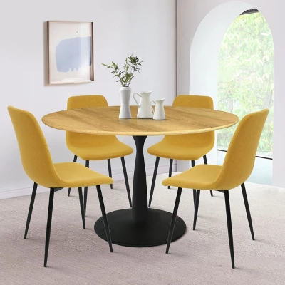 Harrison+Bingo 5-Piece Round-Shaped Wood Grain Dining Table Set With 4 Upholstered Chairs Black Legs-Maison Boucle 12 Harrison+Bingo 5-Piece Round-Shaped Wood Grain Dining Table Set With 4 Upholstered Chairs Black Legs-Maison Boucle - Image 10