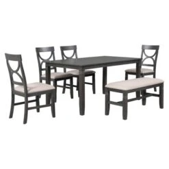 6 PCS Farmhouse Wood Dining Table Set With Table And Upholstered Chairs-ModernLuxe -Dine Furniture GUEST 05c84b81 8633 41dc 82d2 aaea811d7501