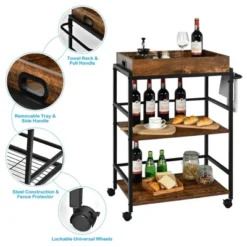 Costway 3-Tier Rolling Bar Cart Kitchen Serving Cart W/ Removable Tray & Handle 17 Costway 3-Tier Rolling Bar Cart Kitchen Serving Cart W/ Removable Tray & Handle -Dine Furniture GUEST 0613fbfe 469a 4347 a54e 7054617ce256