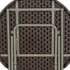 Emma And Oliver 2.6-Foot Round Brown Rattan Plastic Folding Table - Outdoor Event Table -Dine Furniture GUEST 075dd15b a0e2 412f 8b21 0c21be01f248