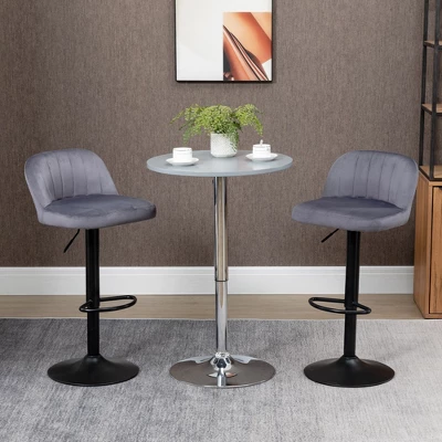 HOMCOM Adjustable Bar Stools Set Of 2, Velvet Counter Height Barstool, Upholstered Kitchen Stool With Swivel Seat, Steel Frame, Footrest, Gray 4 HOMCOM Adjustable Bar Stools Set Of 2, Velvet Counter Height Barstool, Upholstered Kitchen Stool With Swivel Seat, Steel Frame, Footrest, Gray - Image 2