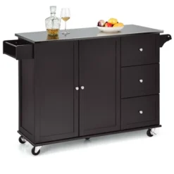 Costway Kitchen Island 2-Door Storage Cabinet Stainless Steel Top W/ Drawers -Dine Furniture GUEST 0badf718 e23a 446b 893b ec968a1a29f6