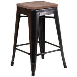 Merrick Lane Backless Metal Dining Stool With Wooden Seat For Indoor Use -Dine Furniture GUEST 0cd46378 71cc 4ed5 95b6 6ae064073f6a