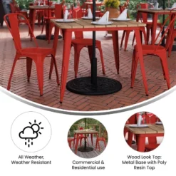 Merrick Lane Indoor/Outdoor Dining Table With Umbrella Hole, 36" Square All Weather Poly Resin Top And Steel Base -Dine Furniture GUEST 0ceca763 5b43 4684 830b 816976e3fec6