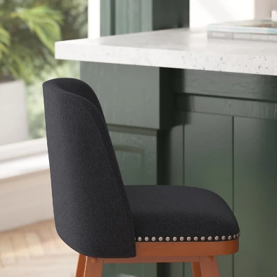 Merrick Lane Set Of 2 Charcoal Faux Linen Upholstered 24" Counter Stools With Nail Head Accent Trim And Walnut Wood Frames 6 Merrick Lane Set Of 2 Charcoal Faux Linen Upholstered 24" Counter Stools With Nail Head Accent Trim And Walnut Wood Frames - Image 4