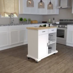Datto Rolling Kitchen Island With Storage White/Natural - Aiden Lane -Dine Furniture GUEST 10a19e79 7e96 4ea5 bc08 0737094cd0f6