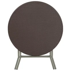 Emma And Oliver 2.6-Foot Round Brown Rattan Plastic Folding Table - Outdoor Event Table -Dine Furniture GUEST 10c41335 48e6 41b6 b609 2dcdc4a5710c