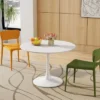 Haven Round Top With Metal Base Round Pedestal Dining Table-Maison Boucle
