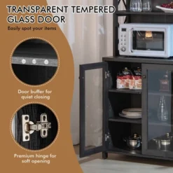 Costway Tall Freestanding Bar Cabinet Kitchen Buffet W/ Glass Holder & Adjustable Shelf 18 Costway Tall Freestanding Bar Cabinet Kitchen Buffet W/ Glass Holder & Adjustable Shelf -Dine Furniture GUEST 116448c2 235d 429b b714 eeab55442433