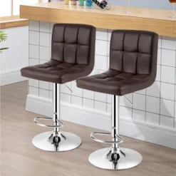 Costway Set Of 2 Adjustable Bar Stools PU Leather Swivel Kitchen Counter Pub Chair -Dine Furniture GUEST 1230be4c f861 4151 b595 ef63daa66161