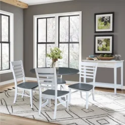 42" Carlisle Dual Drop Leaf Dining Table With 4 Ladderback Chairs White/Heather Gray - International Concepts
