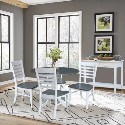 42" Carlisle Dual Drop Leaf Dining Table With 4 Ladderback Chairs White/Heather Gray - International Concepts 3 42" Carlisle Dual Drop Leaf Dining Table With 4 Ladderback Chairs White/Heather Gray - International Concepts