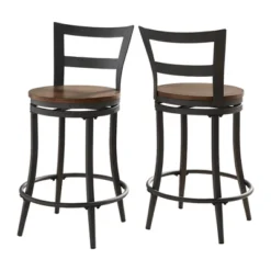 Set Of 2 24" Saroyan Swivel Metal & Wood Counter Height Barstool Graphite - Inspire Q 21 Set Of 2 24" Saroyan Swivel Metal & Wood Counter Height Barstool Graphite - Inspire Q -Dine Furniture GUEST 128606ee 725e 42a5 bd3b d33a6087f746