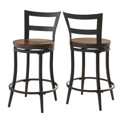 Set Of 2 24" Saroyan Swivel Metal & Wood Counter Height Barstool Graphite - Inspire Q 9 Set Of 2 24" Saroyan Swivel Metal & Wood Counter Height Barstool Graphite - Inspire Q - Image 7