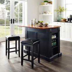 Coventry Drop Leaf Top Kitchen Island With Upholstered Square Stools Black - Crosley 14 Coventry Drop Leaf Top Kitchen Island With Upholstered Square Stools Black - Crosley -Dine Furniture GUEST 12a83cc4 ba9b 4922 b5eb afa90d86e273