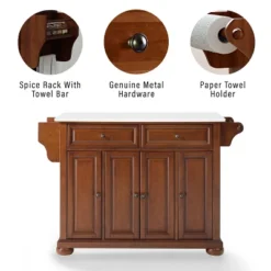 Alexandria Stone Top Full Size Kitchen Island/Cart Cherry/White - Crosley -Dine Furniture GUEST 133390c6 97dd 48a2 942f 85192d685d6e