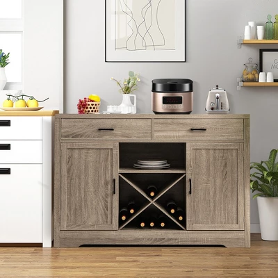 Costway Kitchen Storage Buffet Cabinet Farmhouse Wooden Sideboard W/2 Drawer & Wine Rack 5 Costway Kitchen Storage Buffet Cabinet Farmhouse Wooden Sideboard W/2 Drawer & Wine Rack - Image 3