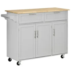HOMCOM 48" Modern Kitchen Island Cart On Wheels With Storage Drawers, Rolling Utility Cart With Adjustable Shelves, Cabinets And Towel Rack -Dine Furniture GUEST 13ac024b 2c7b 40df 8a15 577e2aff36ad