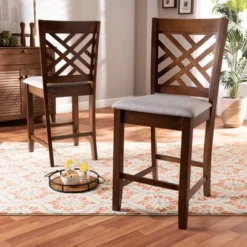Set Of 2 Caron Fabric Upholstered Wood Counter Height Pub Chair Set Gray/Walnut - Baxton Studio -Dine Furniture GUEST 13f89739 6f31 4e7f 9151 81107a121b3e