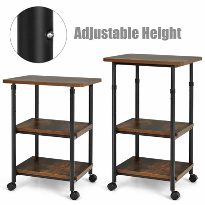 Costway 3-Tier Rolling Adjustable Printer Cart Machine Stand Storage Rack Brown 7 Costway 3-Tier Rolling Adjustable Printer Cart Machine Stand Storage Rack Brown - Image 5