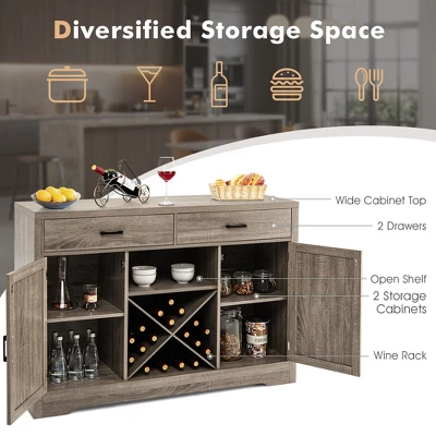 Costway Kitchen Storage Buffet Cabinet Farmhouse Wooden Sideboard W/2 Drawer & Wine Rack 6 Costway Kitchen Storage Buffet Cabinet Farmhouse Wooden Sideboard W/2 Drawer & Wine Rack - Image 4
