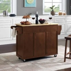 Eleanor Wood Top Kitchen Cart Mahogany/Natural - Crosley -Dine Furniture GUEST 157985eb ab9f 432c 96af 74b5f639857e