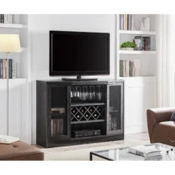 Home Source Bar Cabinet With Two Curved Glass Doors In Charcoal Finish -Dine Furniture GUEST 15afb162 bd2a 4a2f 989a 55891308da2f