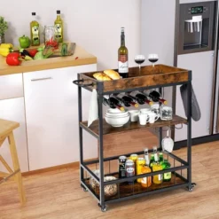 Costway 3-Tier Rolling Kitchen Cart Serving Trolley Wine Rack Removable Tray -Dine Furniture GUEST 16730eeb 4bb8 4280 a19d bf7c9b3032e4