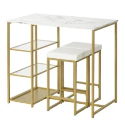 Modernluxe 3-piece Dining Set With Faux Marble Countertop And Bar Stools-Modern -Dine Furniture GUEST 16f482ea 060e 4e64 9d75 de123df24ebe