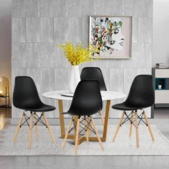 Costway Set Of 4 Modern Dining Side Chair Armless Home Office W/ Wood Legs White/Black/Blue -Dine Furniture GUEST 183ff224 25f2 4c67 aed1 006d3ea7b633