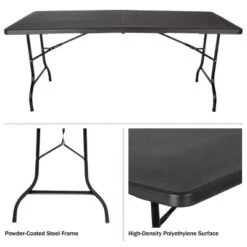 Folding Table Set - Set Of 2 Lightweight Portable Tables - 6-Foot-Long Plastic Tabletops For Camping, Parties, And Dining By Everyday Home (Black) -Dine Furniture GUEST 186c2d43 6060 4632 a09e 5a2cc1dfe62b