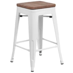 Merrick Lane Backless Metal Dining Stool With Wooden Seat For Indoor Use -Dine Furniture GUEST 187d7199 9d41 4c7f ab7a 5b6fc3d1afbb