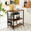 Tangkula Kitchen Baker's Rack 3-Tier Microwave Cart With Wheels&10 Hooks Rustic Brown/Maple/Vintage/Nut Brown -Dine Furniture GUEST 190d9e9c 955b 48f0 90d8 3a6a24979cb7