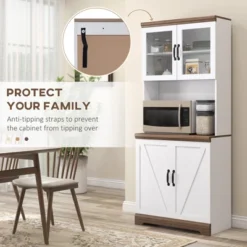 HOMCOM 69" Farmhouse Kitchen Buffet With Hutch, Kitchen Cupboard Storage Cabinet With Glass Doors, Adjustable Shelves, Open Microwave Countertop White -Dine Furniture GUEST 19424005 8761 45b6 875a 7e7a0a8d4f3d