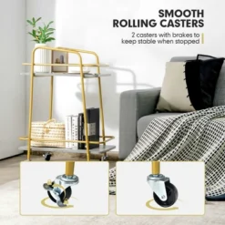 Costway Gold Serving Cart Utility Trolley On Wheel Rolling Kitchen Rack W/Handle -Dine Furniture GUEST 19f085f3 d697 4318 b2ca 5d78e7dc8b52