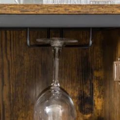 HOMCOM Industrial Wine Rack For 9 Bottles, Retro Liquor Cabinet With Glass Holders, Mesh Doors, And Storage Shelf For Home Bar, Dining Room, Brown -Dine Furniture GUEST 1a15b50e b60c 4dc7 a0ca ca9d7051bda1