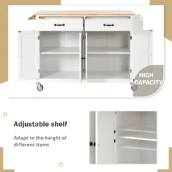 54.3 Inch Width Kitchen Island Cart With Solid Wood Top, 4 Door Cabinet, Two Drawers, Spice Rack And Locking Wheels-ModernLuxe -Dine Furniture GUEST 1b145698 1b78 4220 a17a 743f3898bebf