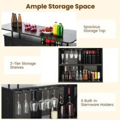 Costway 4-Tier Metal Home Bar Unit Liquor Bar Table With Storage Shelves & 6 Glass Holders 17 Costway 4-Tier Metal Home Bar Unit Liquor Bar Table With Storage Shelves & 6 Glass Holders -Dine Furniture GUEST 1b229e23 c198 4397 93be 285e3b94c018