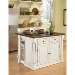 Monarch Kitchen Island And Two Stools Antique White - Home Styles -Dine Furniture GUEST 1bb1bfd7 fc20 4803 941b 9792c353e6a9