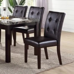 Simple Relax Set Of 2 Leroux Upholstered Dining Chairs With Button Tufted In Dark Brown