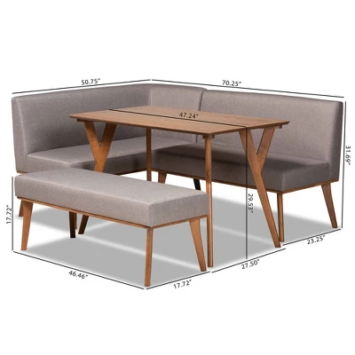 4pc Odessa Mid-Century Modern Fabric Upholstered Wood Dining Nook Set Walnut/Brown - Baxton Studio 12 4pc Odessa Mid-Century Modern Fabric Upholstered Wood Dining Nook Set Walnut/Brown - Baxton Studio - Image 10