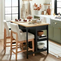 Wood Kitchen Island Table With Storage Black/Natural - Hearth & Handâ„¢ With Magnolia