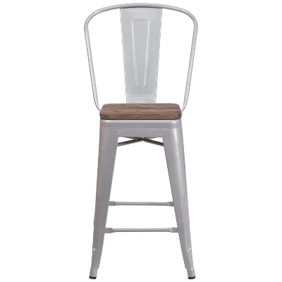Merrick Lane Metal Dining Stool With Curved Slatted Back And Textured Wood Seat 5 Merrick Lane Metal Dining Stool With Curved Slatted Back And Textured Wood Seat - Image 3