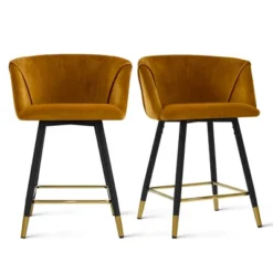 24" Chole Armrest Upholstered 360° Swivel Counter Height Stool Combine With Black And Gold Legs (Set Of 2)-The Pop Maison -Dine Furniture GUEST 1ed2b494 d0df 4a32 b307 530d9bdbbf3d